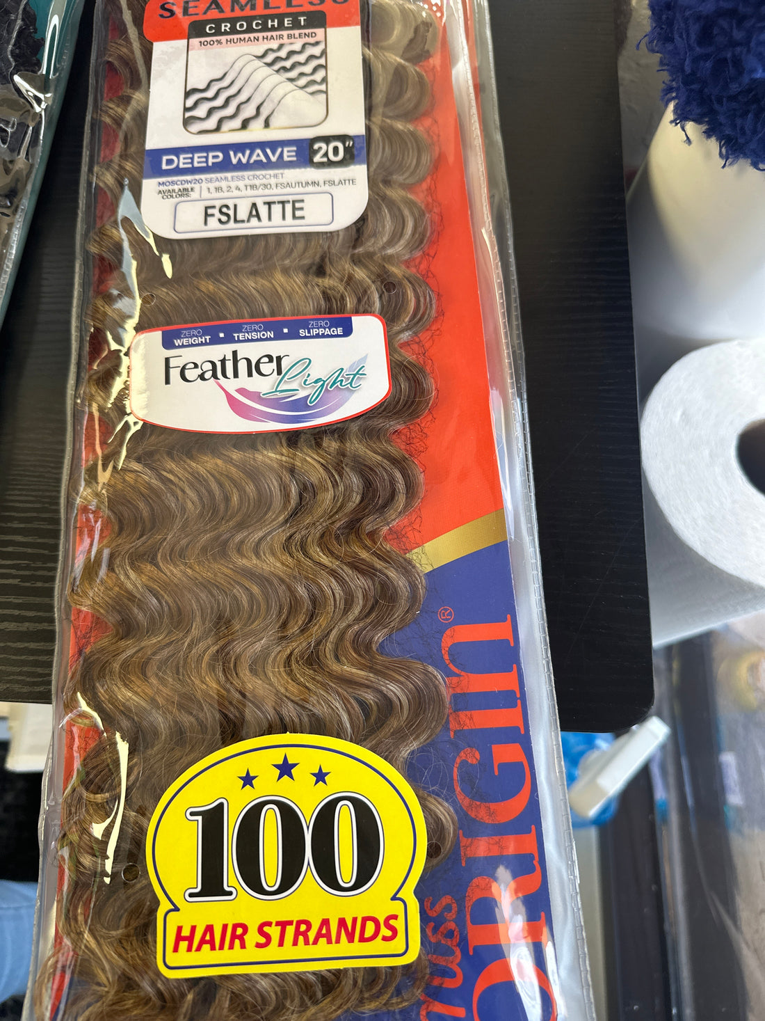 Miss Origin Seamless crochet hundred %  human hair blend deep wave 20” (FSLATTE)